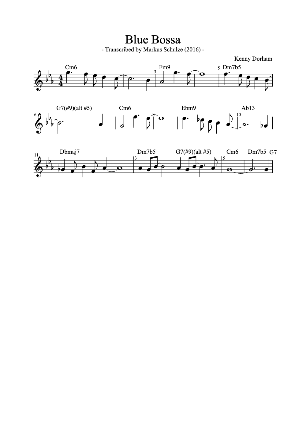 Sheet music preview for Blue Bossa