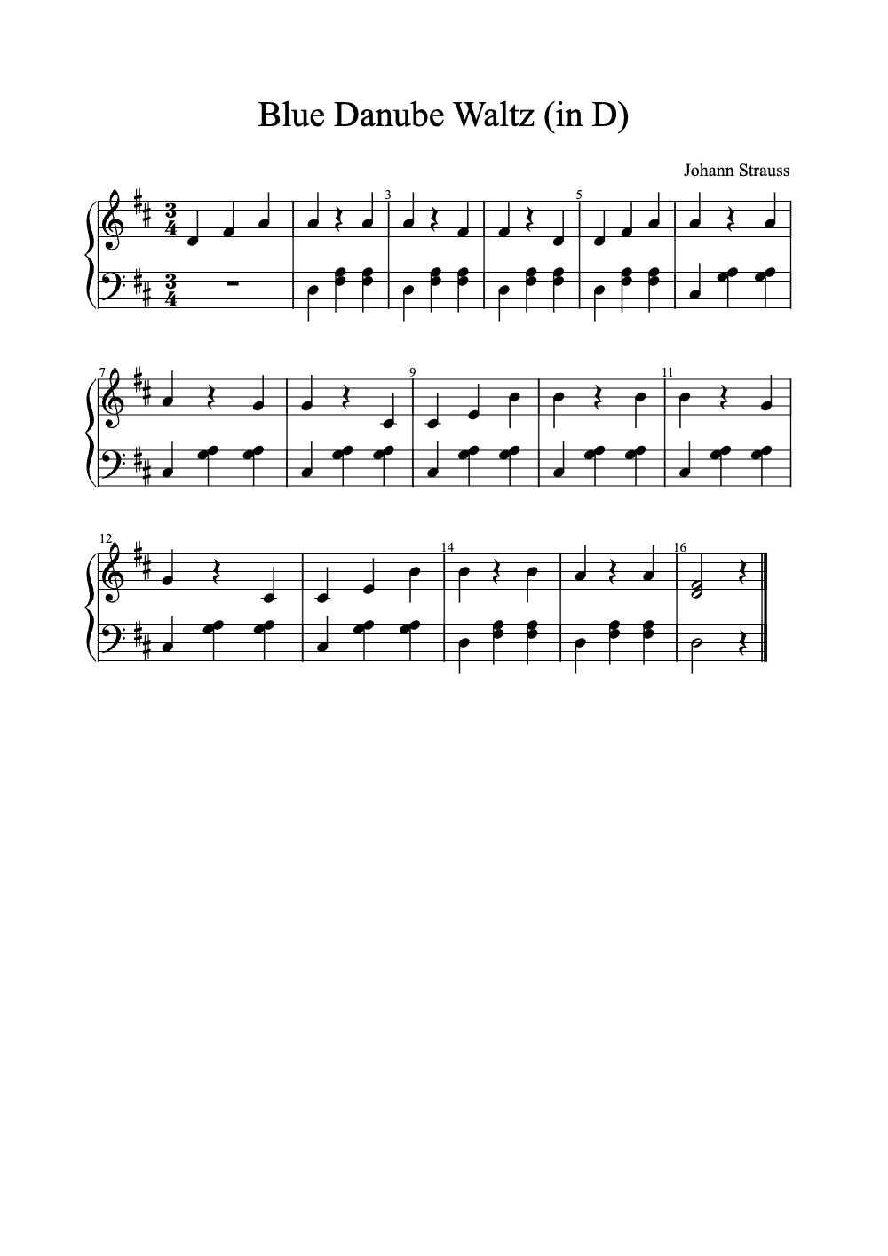 Sheet music preview for Blue Danube Waltz