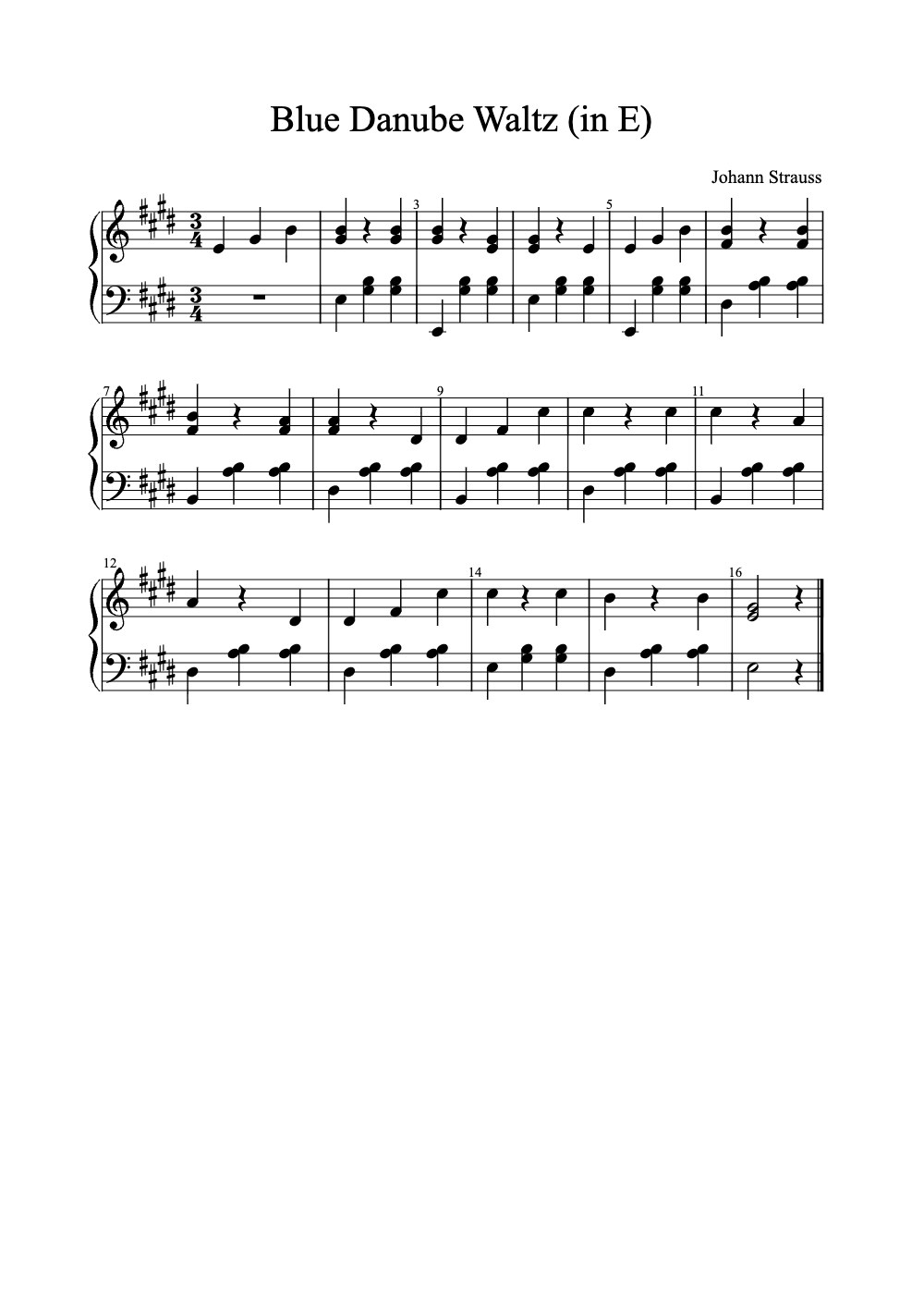 Sheet music preview for Blue Danube Waltz