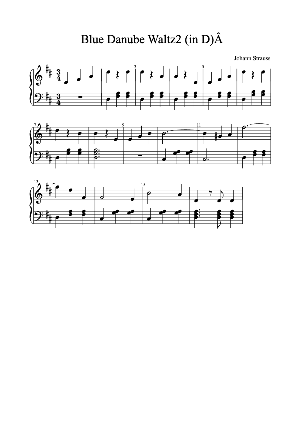 Sheet music preview for The Blue Danube