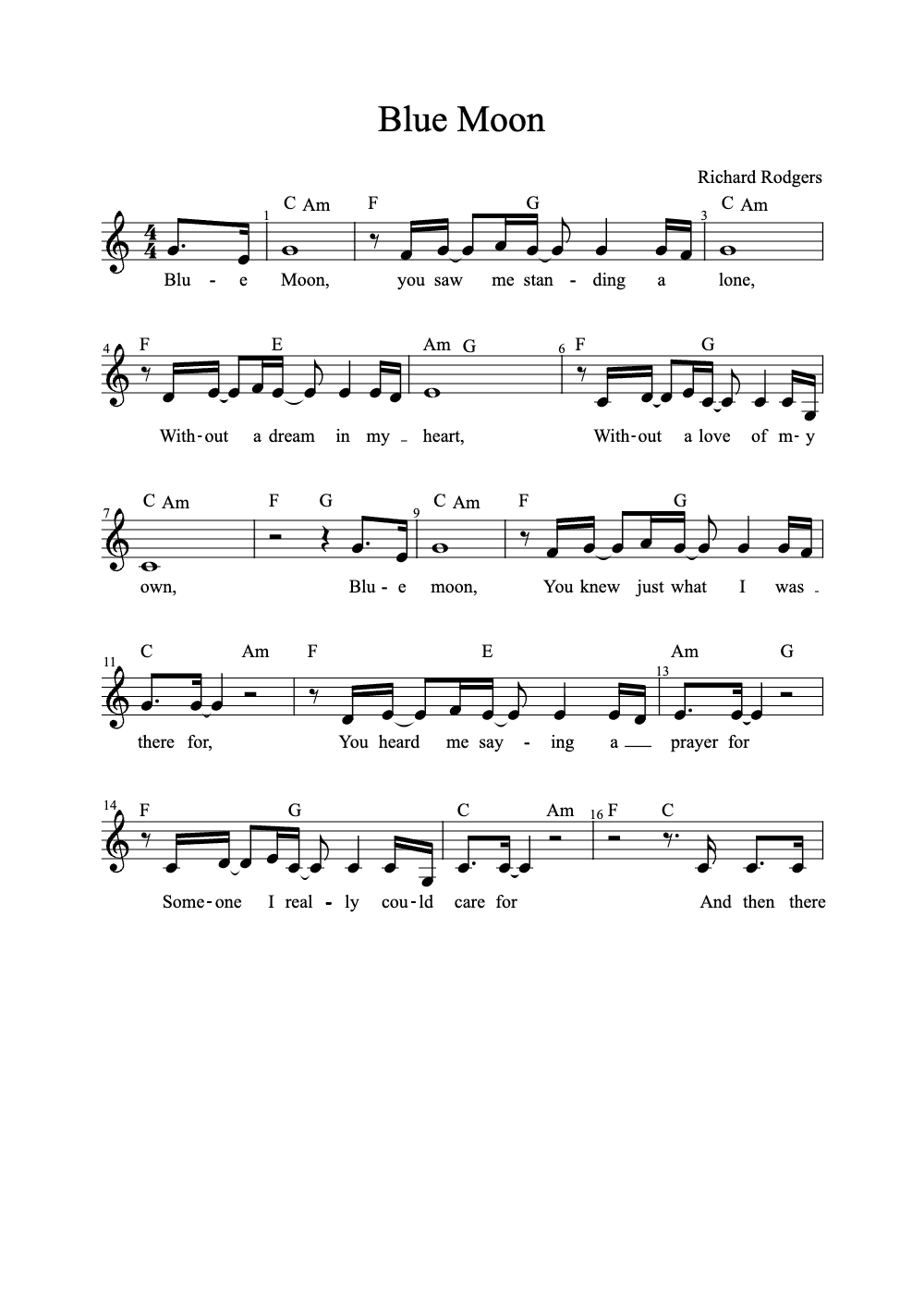 Sheet music preview for Blue Moon
