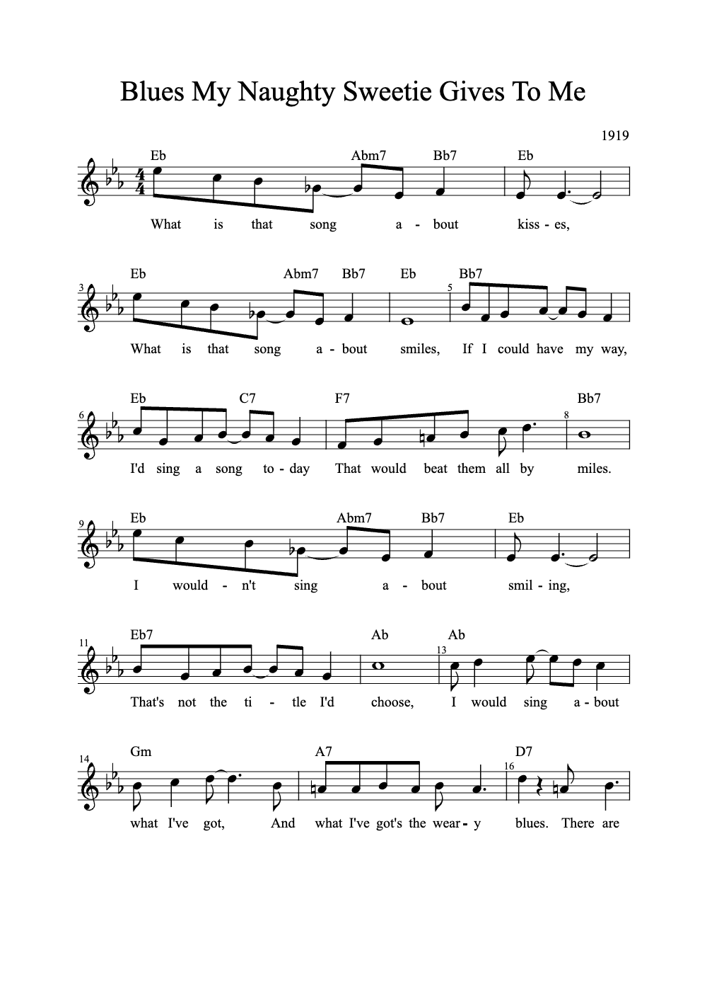 Sheet music preview for Blues My Naughty Sweetie Gives to Me