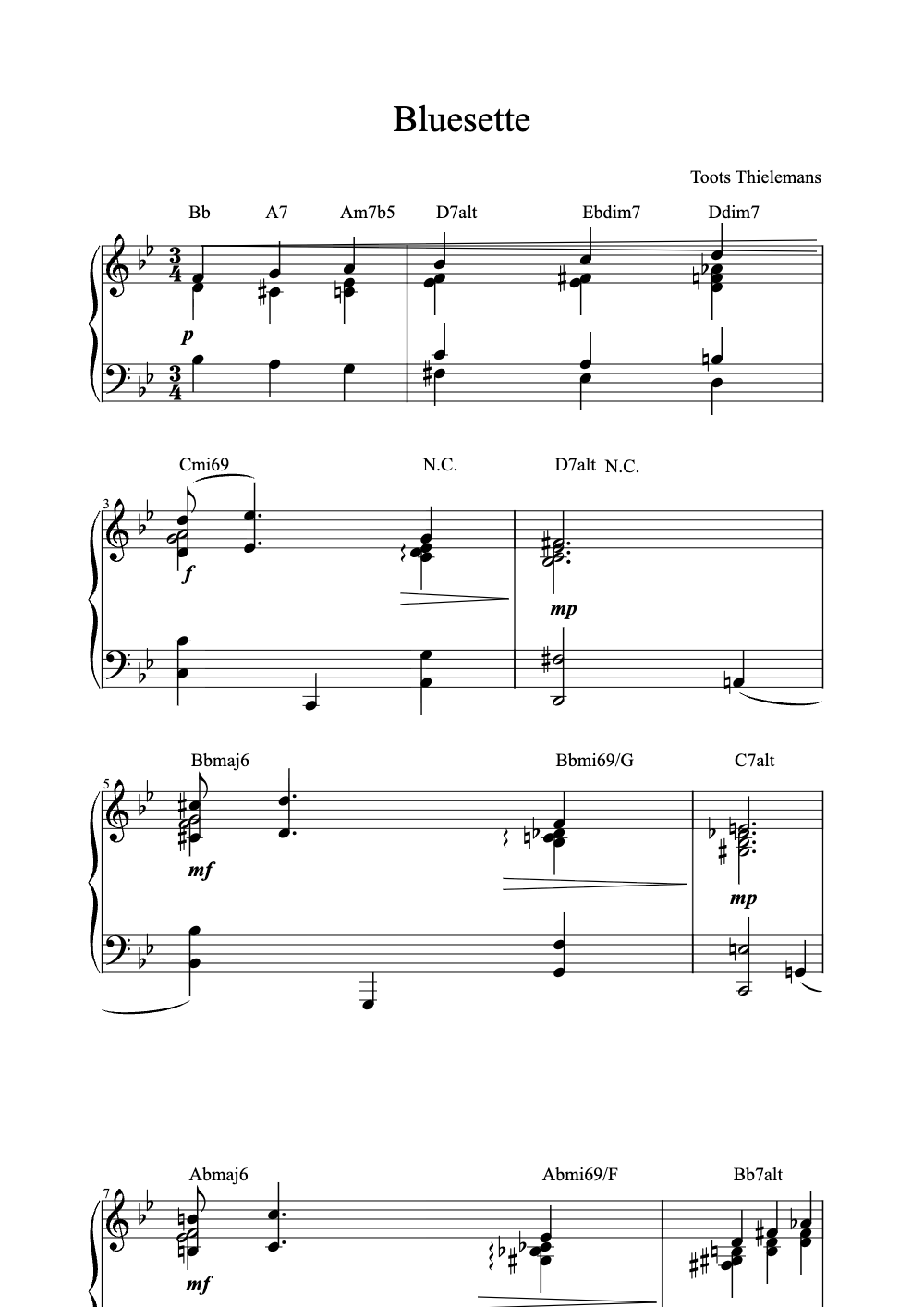 Sheet music preview for Bluesette