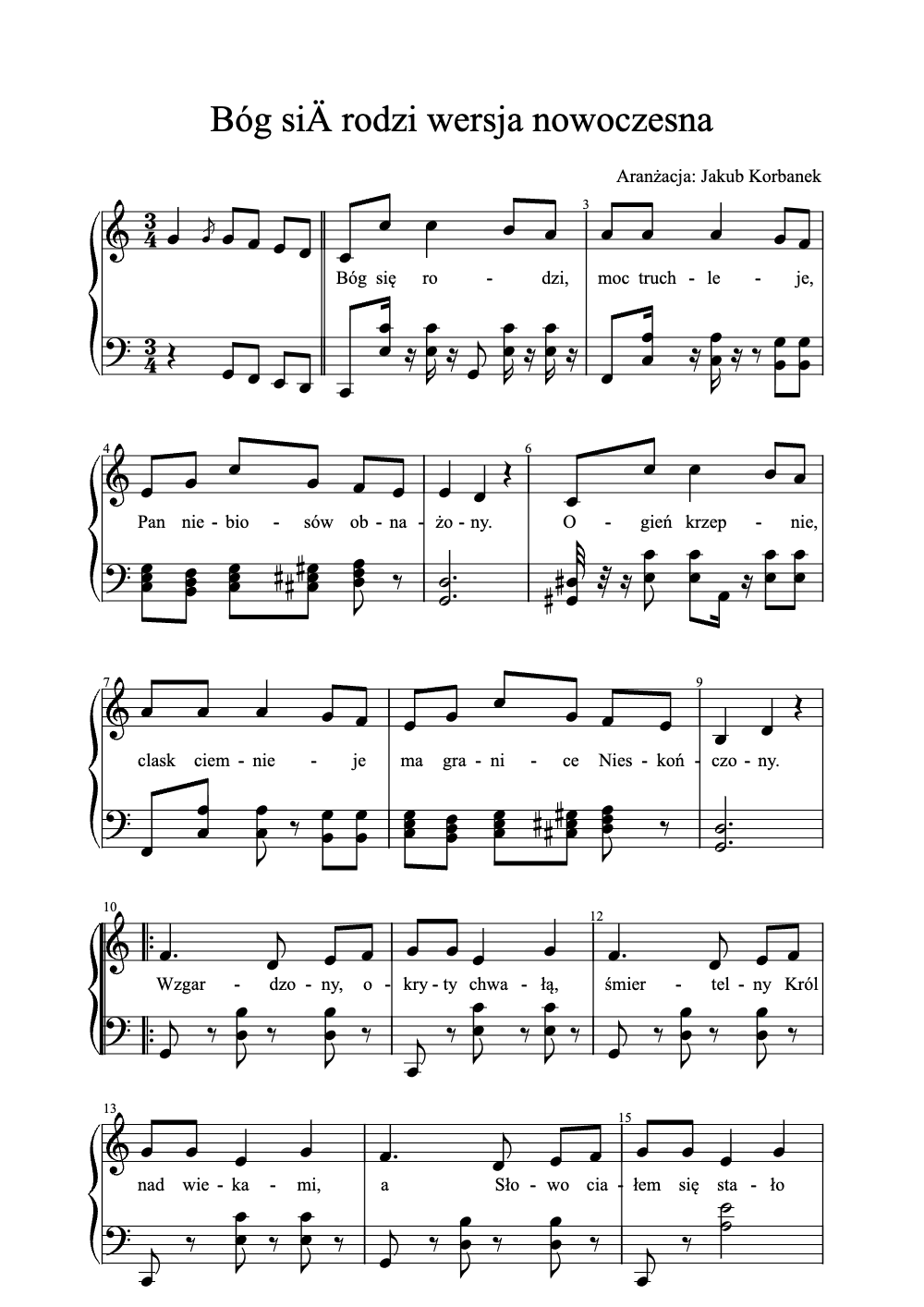 Sheet music preview for Bóg Się Rodzi Wersja Nowoczesna