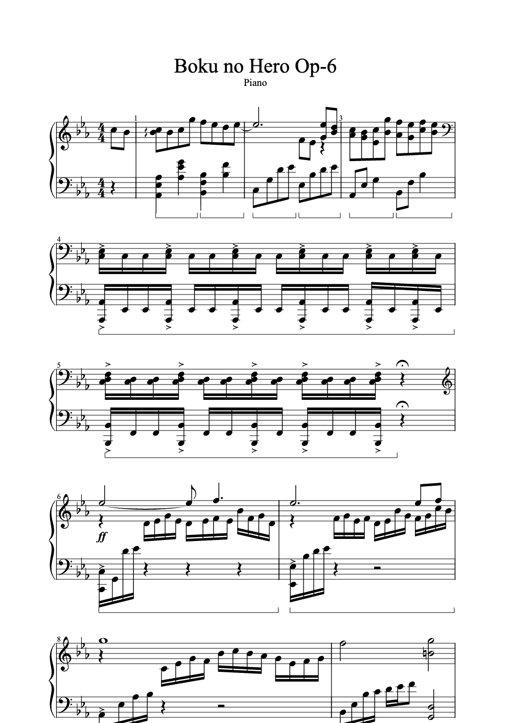 Sheet music preview for Boku no Hero Op-6