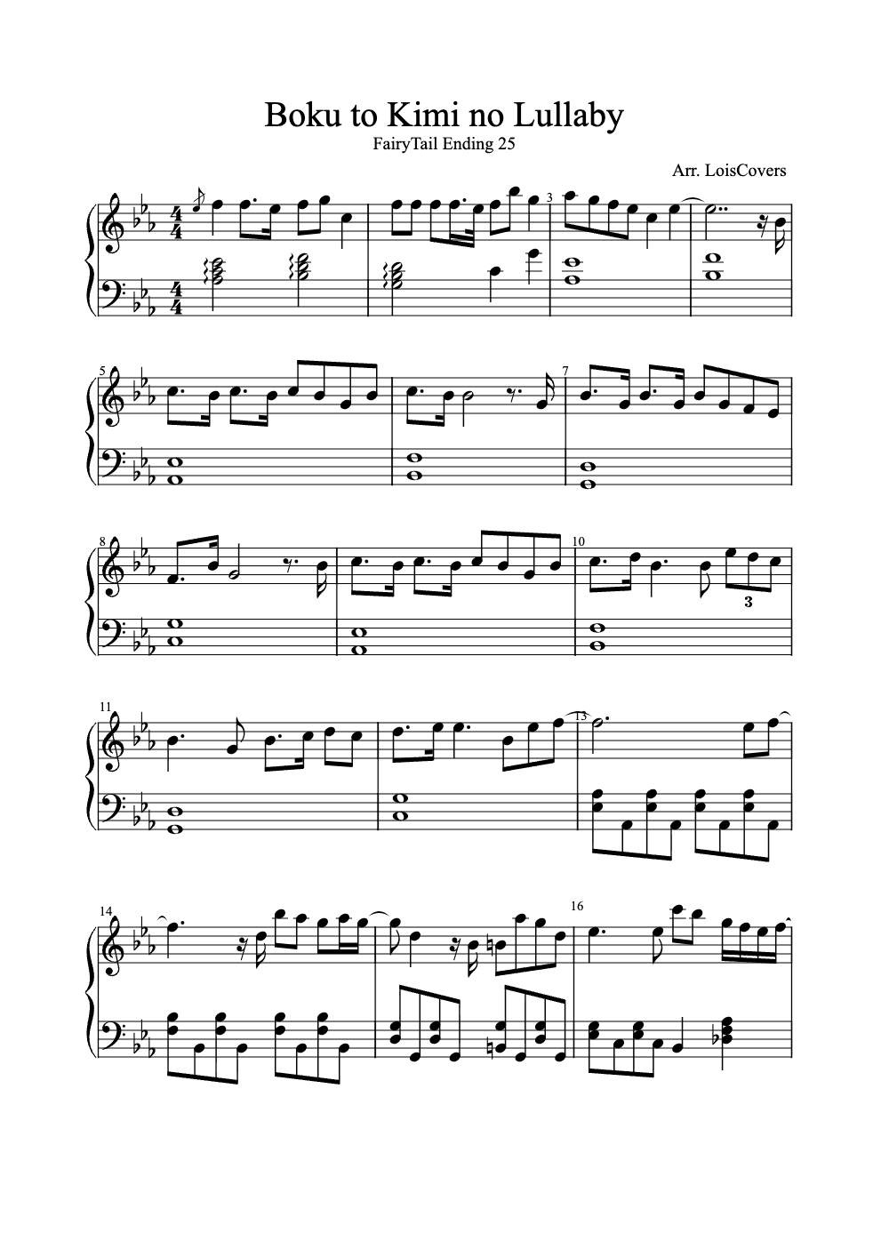 Sheet music preview for Boku to Kimi no Lullaby