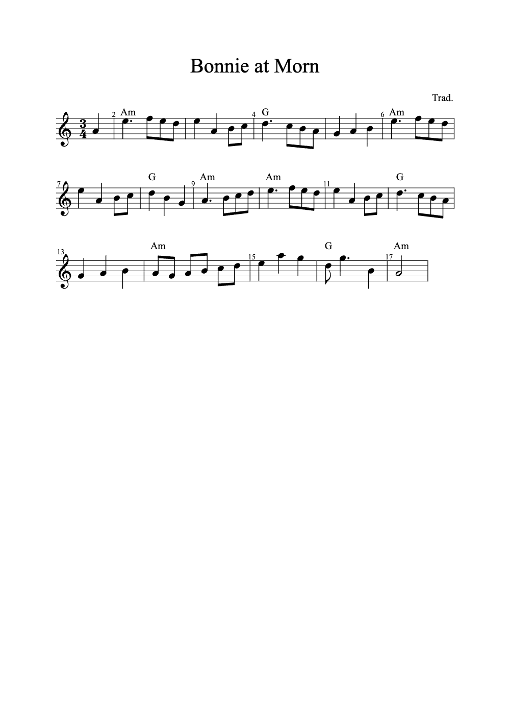 Sheet music preview for Bonnie at Morn