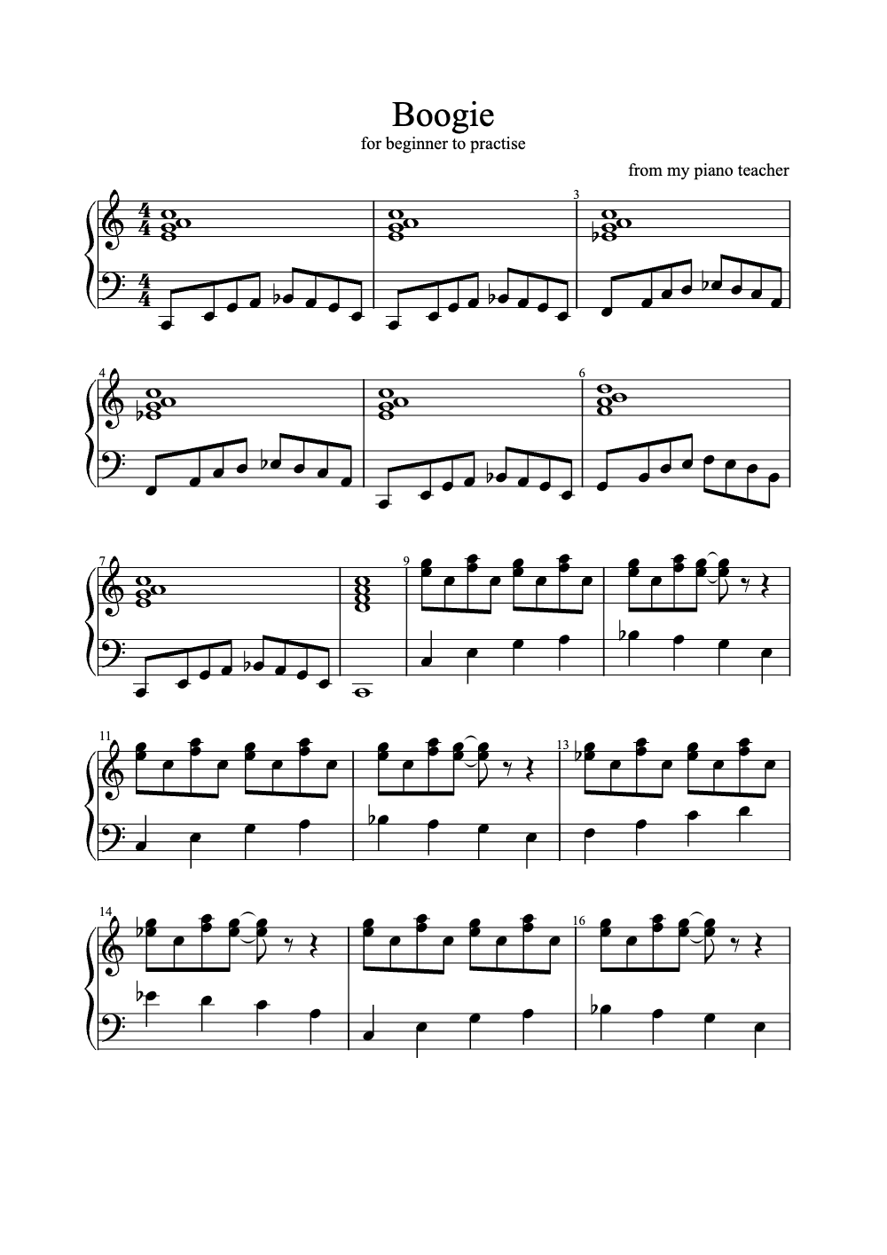 Sheet music preview for Boogie