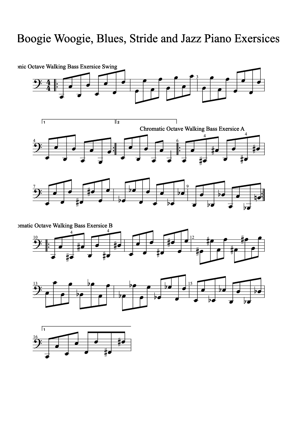 Sheet music preview for Boogie Woogie, Blues, Stride and Jazz Piano Exercises