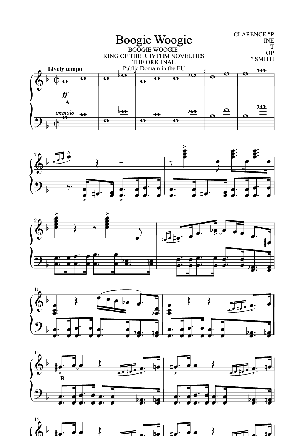 Sheet music preview for Boogie Woogie