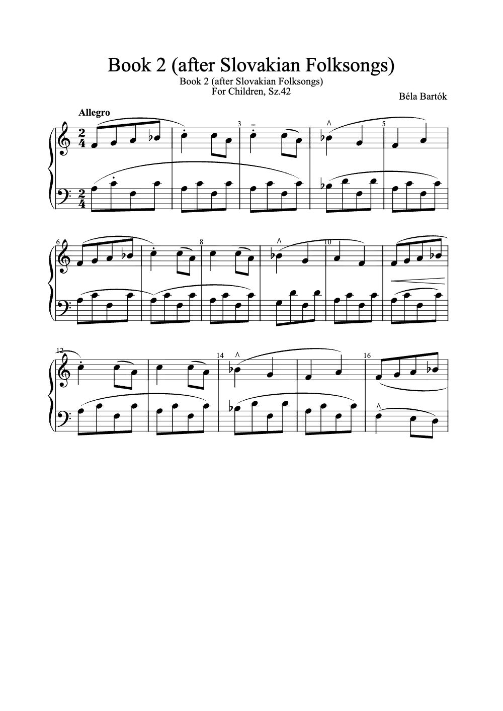 Sheet music preview for Book 2 (After Slovakian Folksongs)