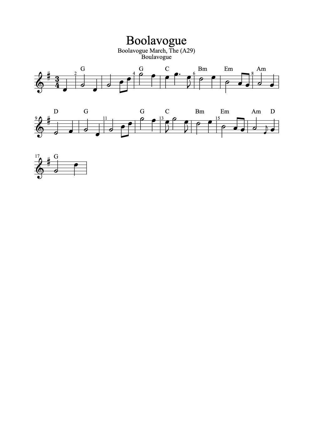 Sheet music preview for Boolavogue
