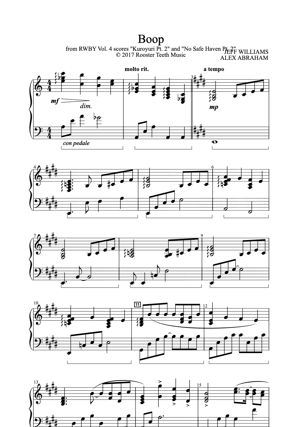Sheet music preview for Boop