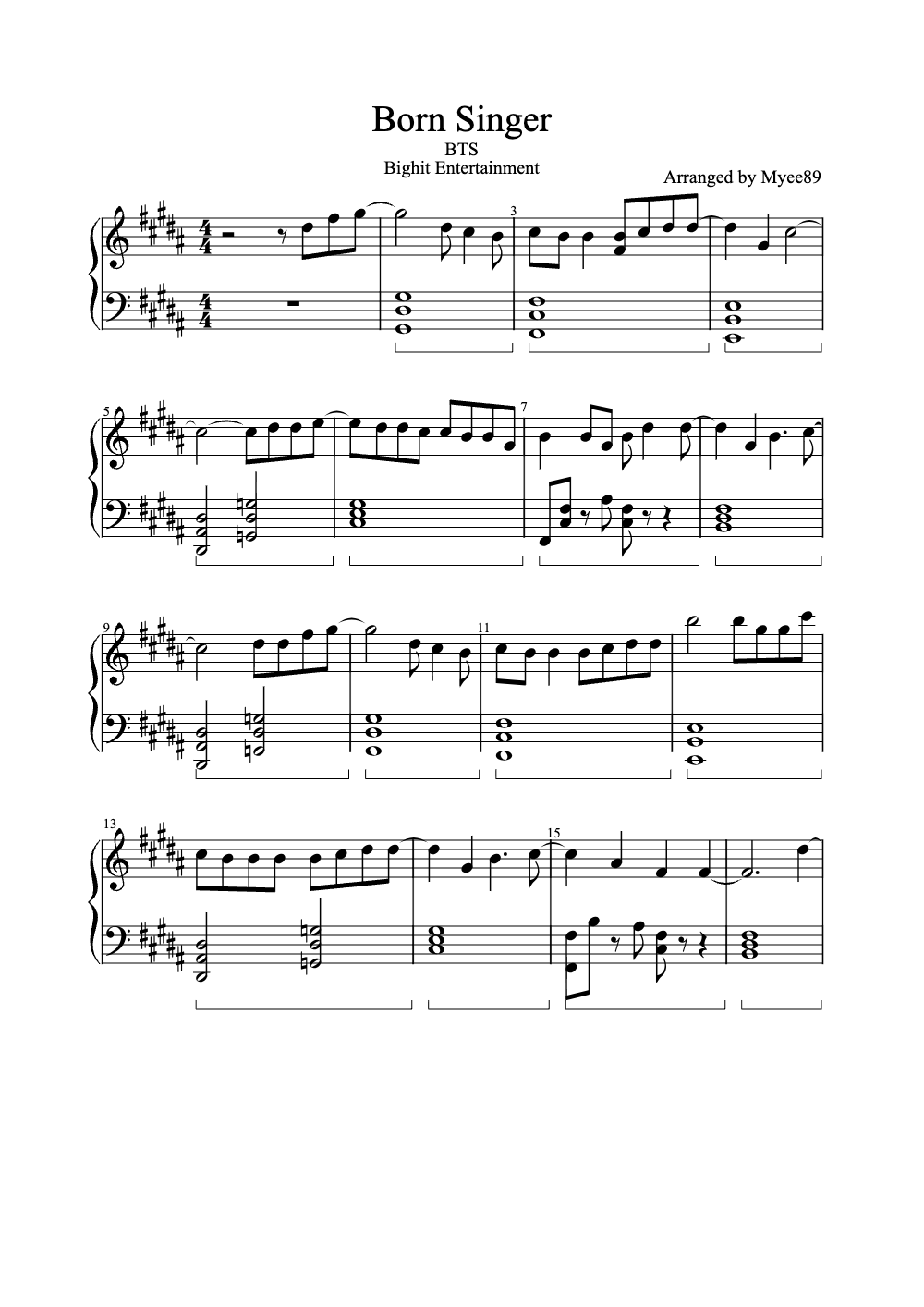 Sheet music preview for Born Singer