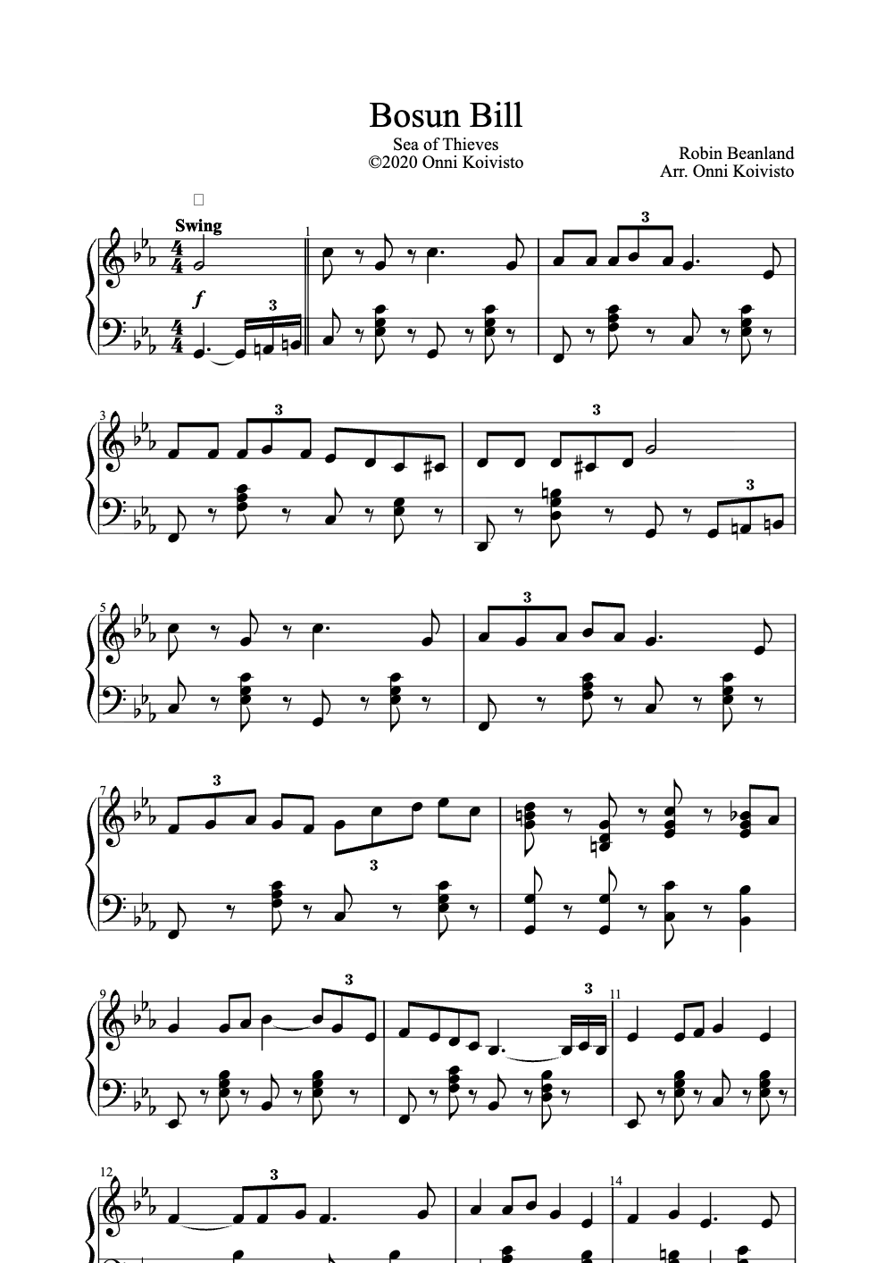 Sheet music preview for Bosun Bill