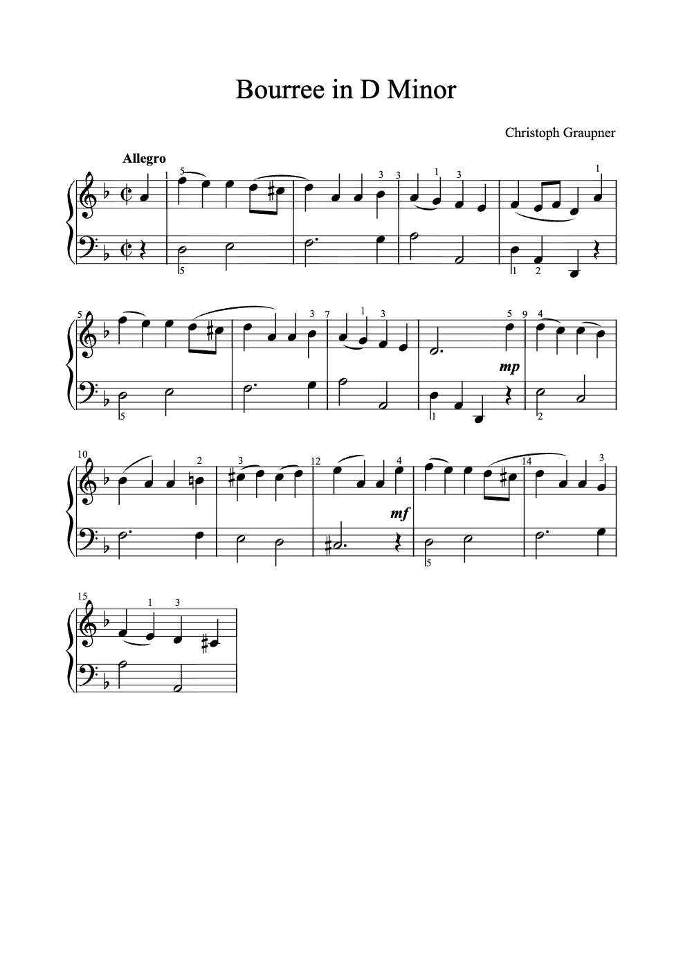 Sheet music preview for Bourrée in D Minor