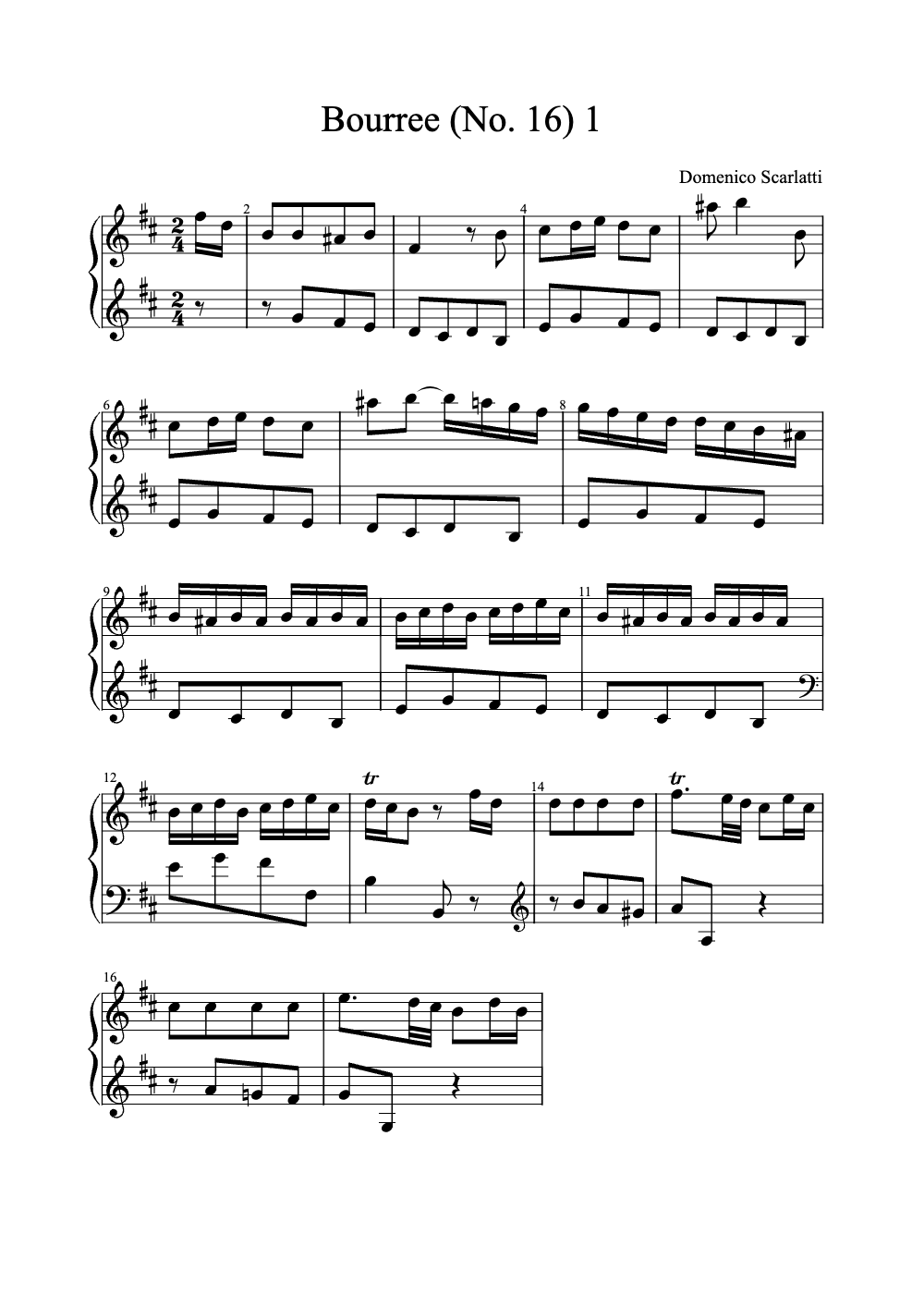 Sheet music preview for Bourrée (No. 16)