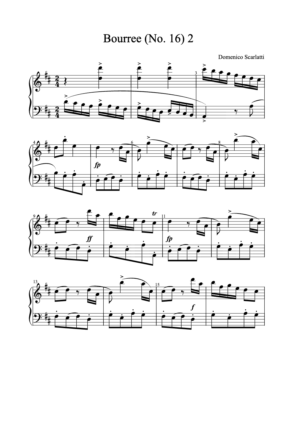 Sheet music preview for Bourrée (No. 16)