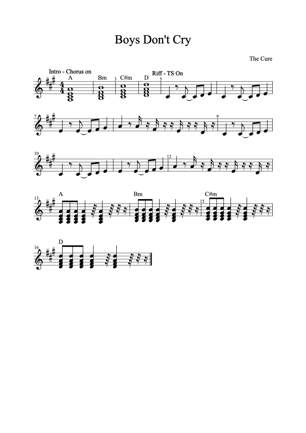 Sheet music preview for Boys Don't Cry
