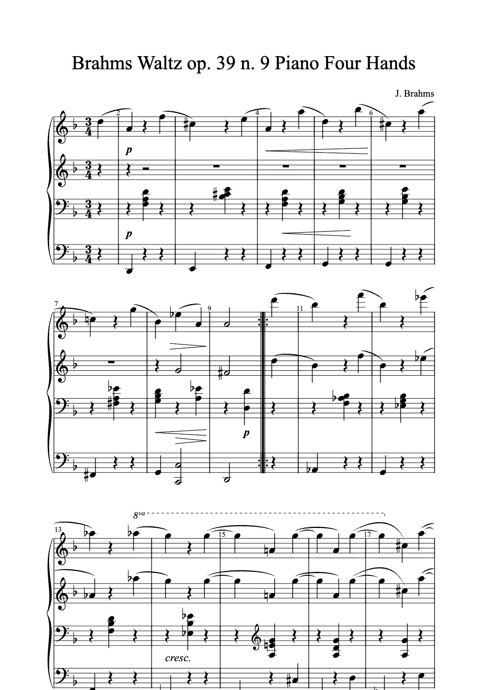 Sheet music preview for Waltz in A-flat Major, Op. 39 No. 9