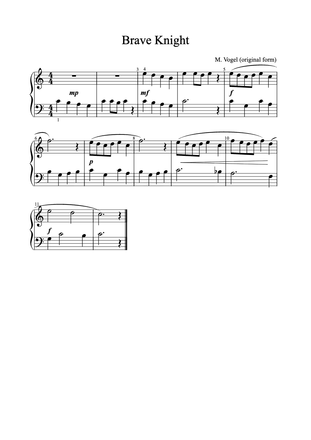 Sheet music preview for Brave Knight