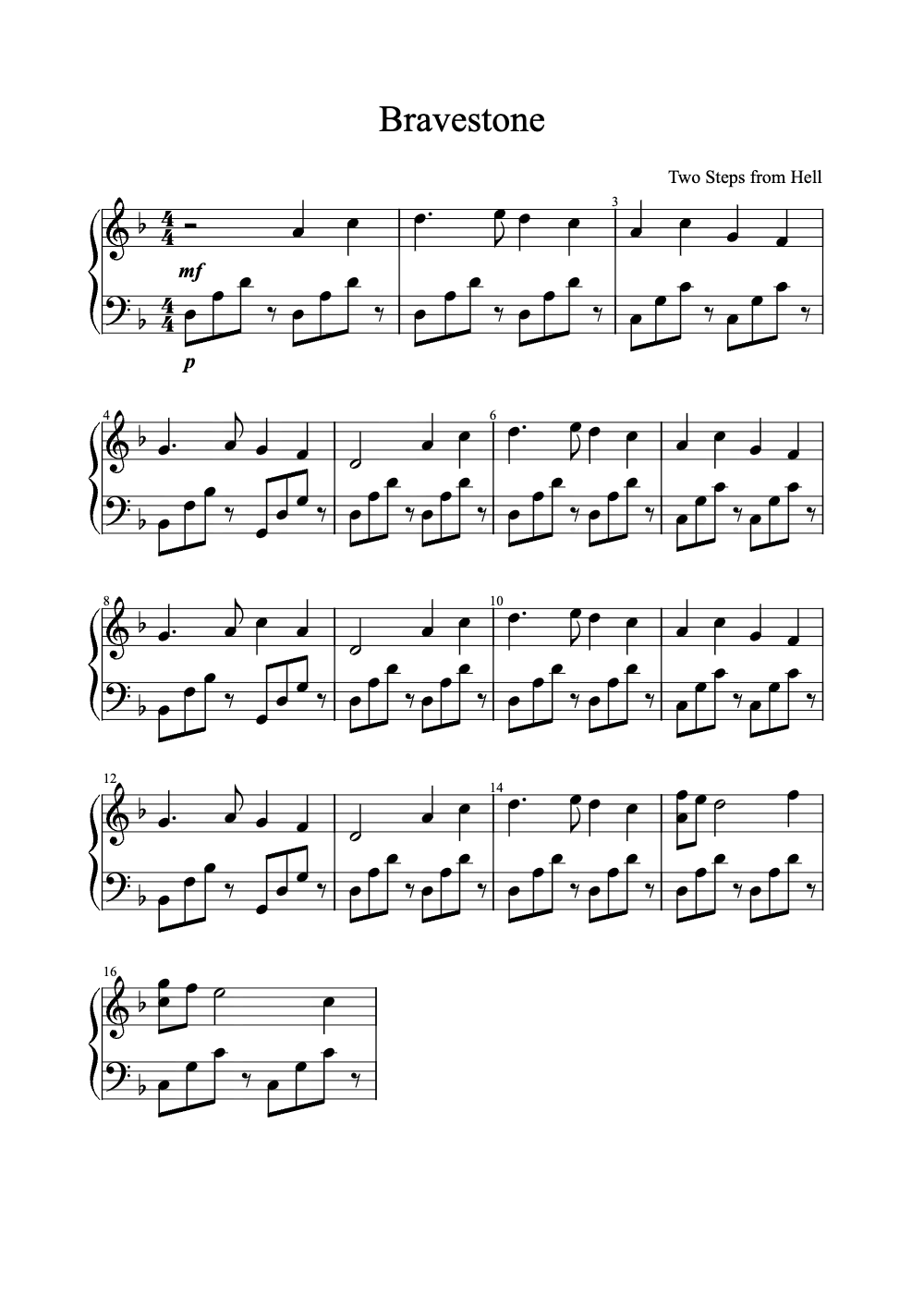 Sheet music preview for Bravestone