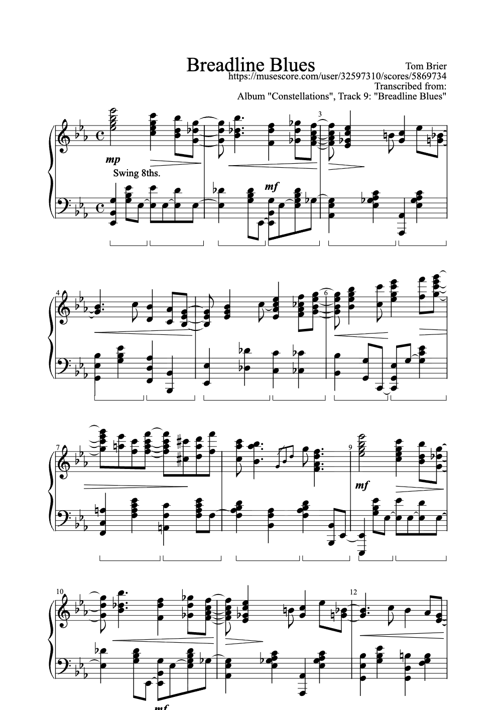Sheet music preview for Breadline Blues