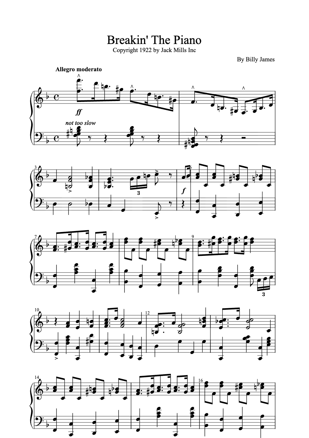 Sheet music preview for Breakin' the Piano