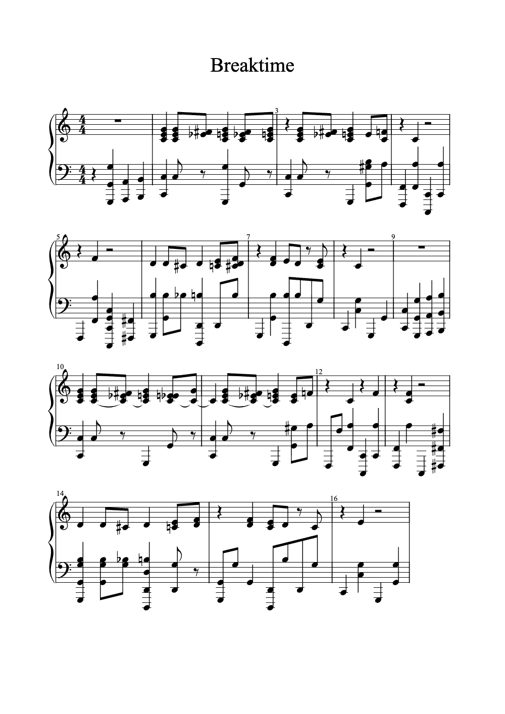Sheet music preview for Breaktime