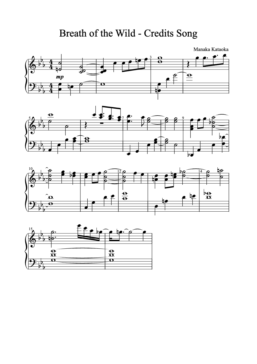 Sheet music preview for Breath of the Wild - Credits Song