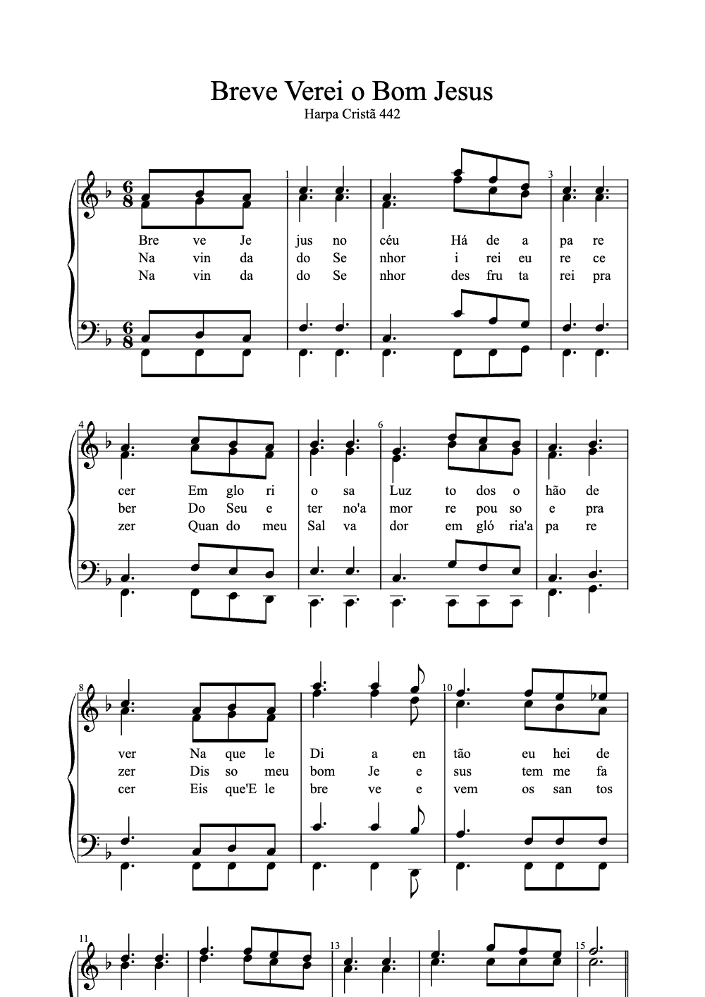 Sheet music preview for Breve Verei o Bom Jesus