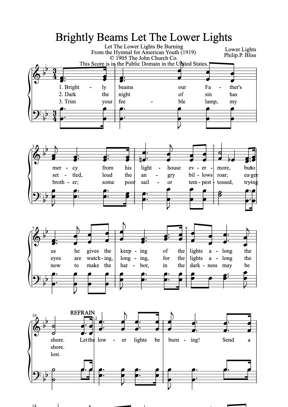 Sheet music preview for Brightly Beams Let the Lower Lights