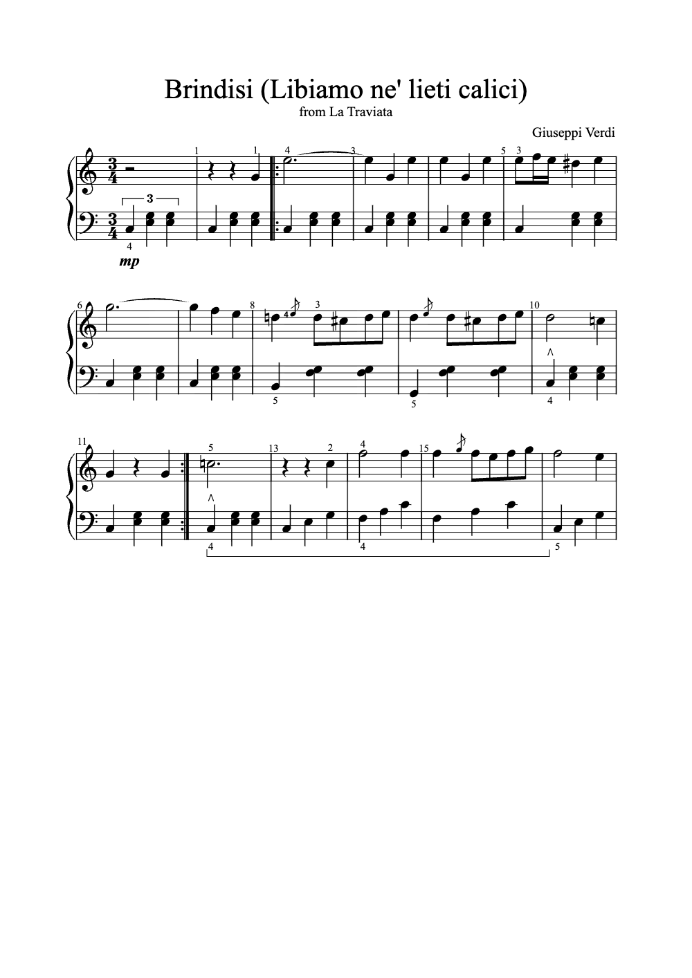 Sheet music preview for Brindisi (Libiamo Ne' Lieti Calici)