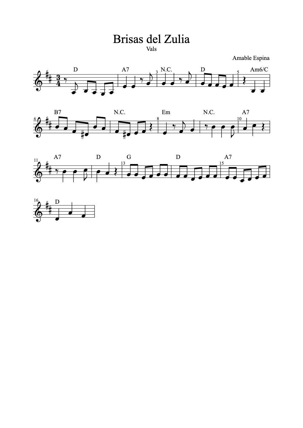 Sheet music preview for Brisas Del Zulia