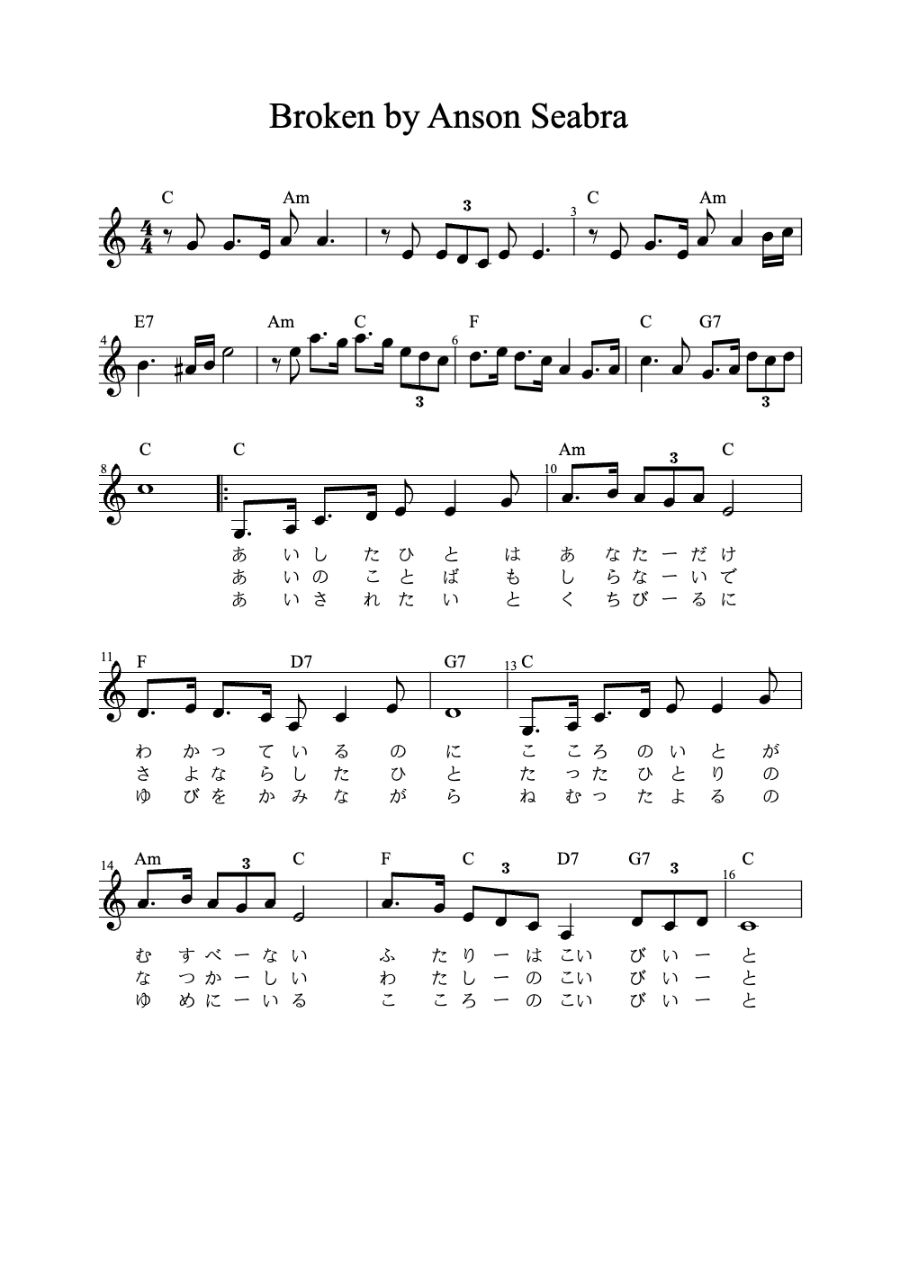Sheet music preview for Broken