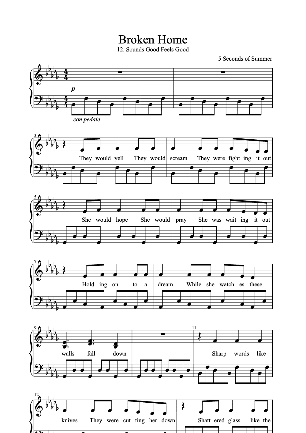 Sheet music preview for Broken Home