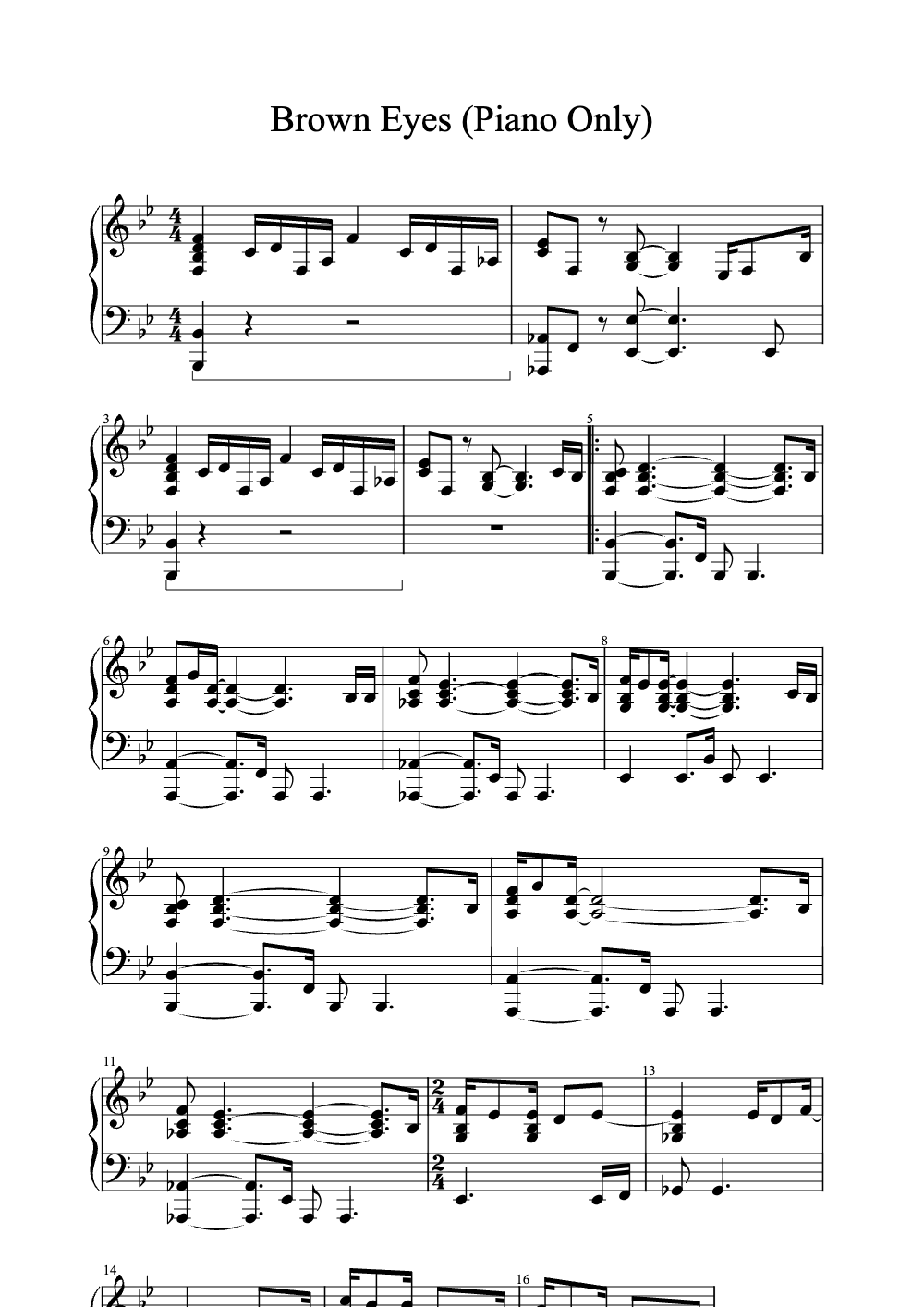 Sheet music preview for Brown Eyes