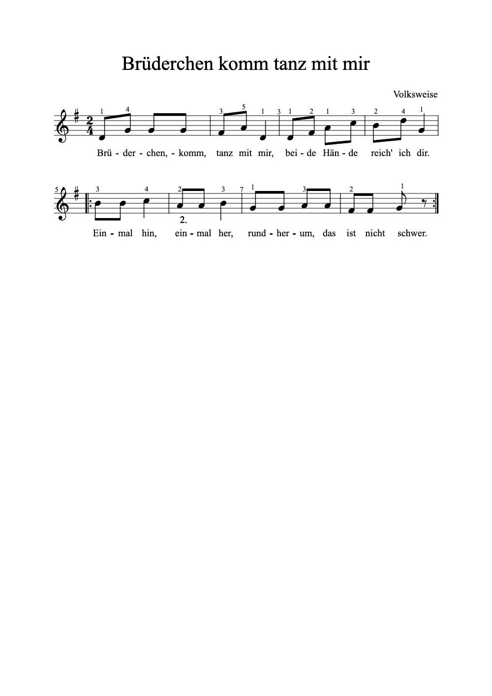Sheet music preview for Brüderchen Komm Tanz Mit Mir