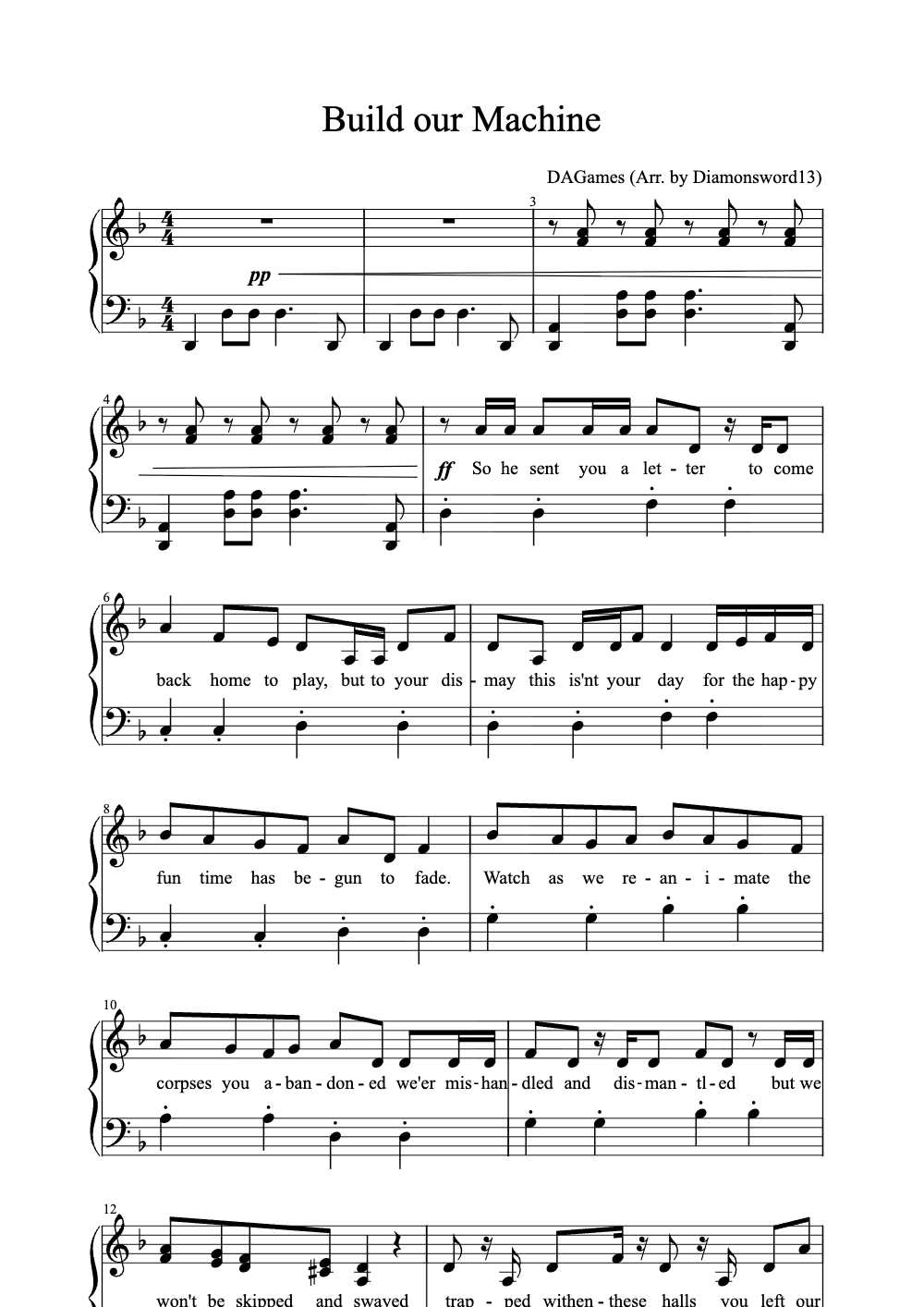 Sheet music preview for Build Our Machine
