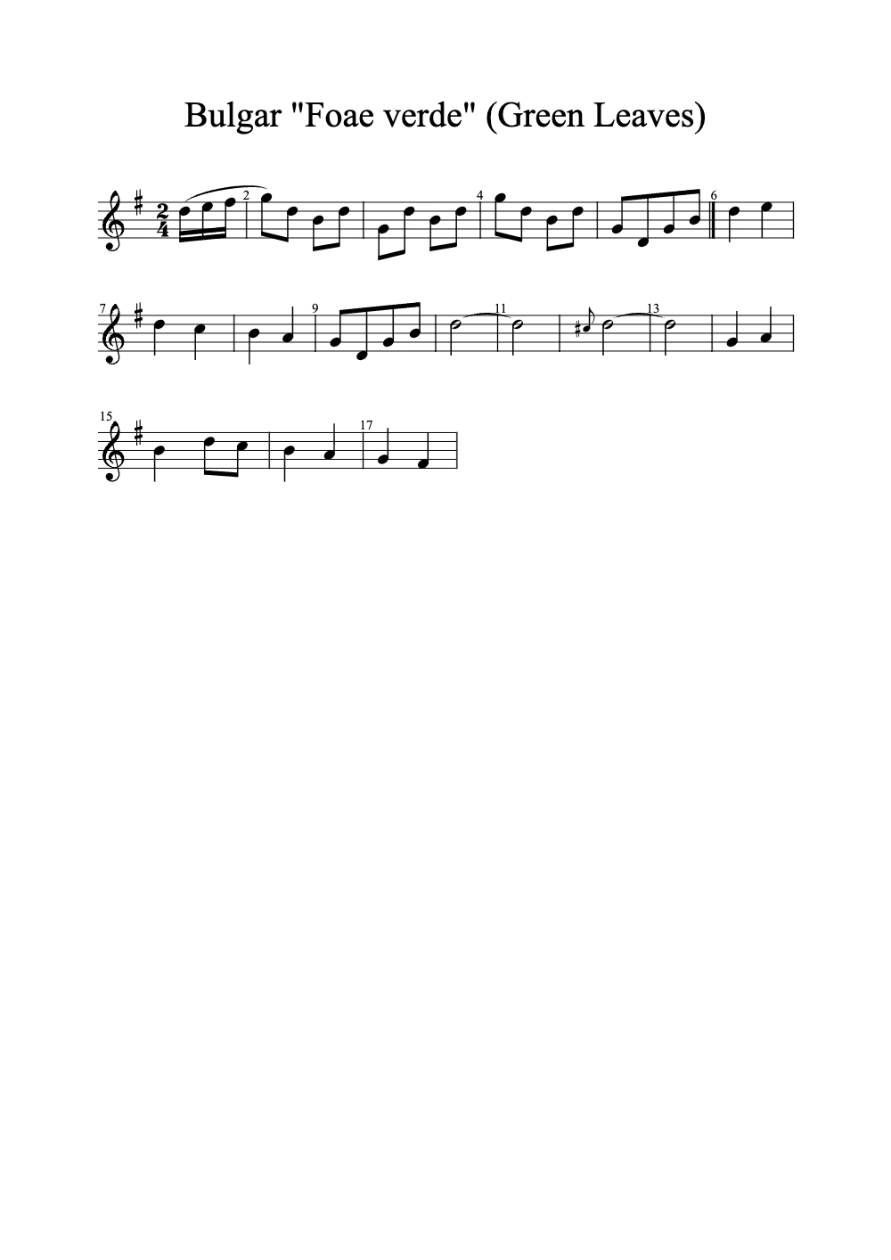 Sheet music preview for Bulgar "Foae Verde" (Green Leaves)