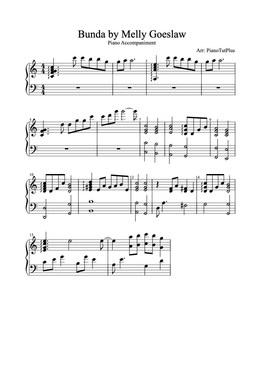 Sheet music preview for Bunda