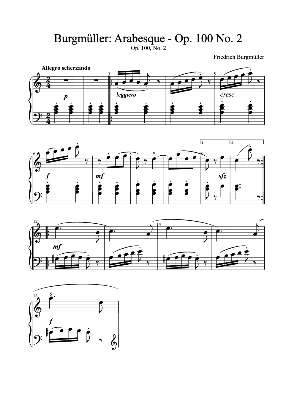 Sheet music preview for Arabesque