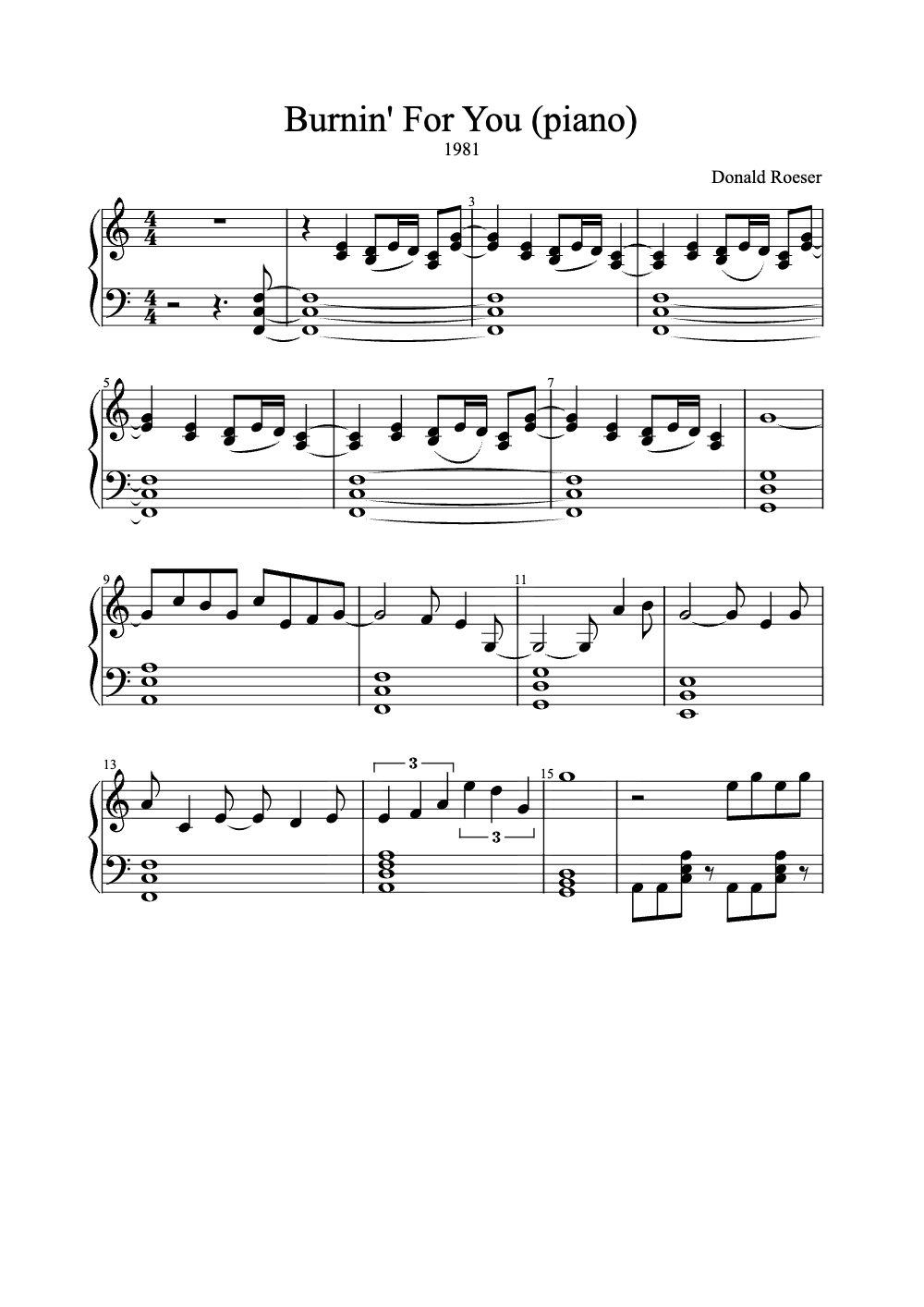 Sheet music preview for Burnin' for You