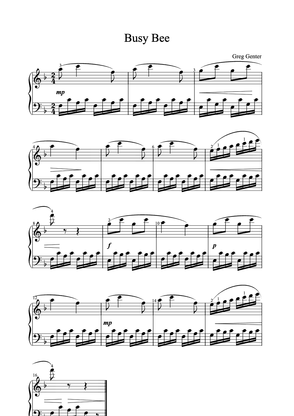 Sheet music preview for Busy Bee