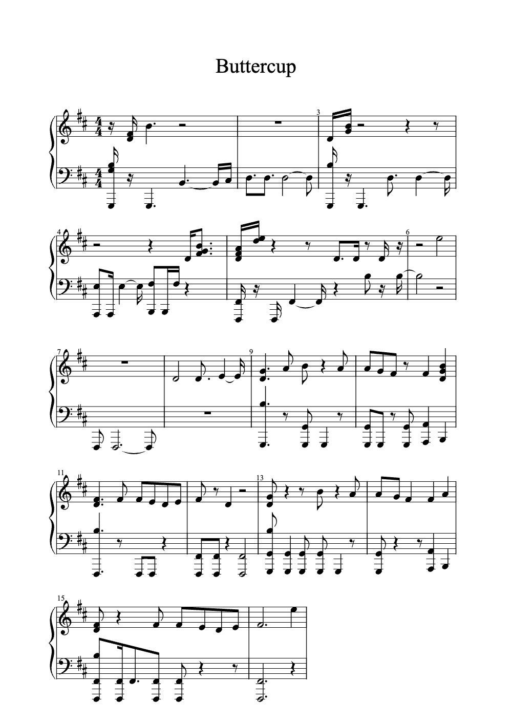 Sheet music preview for Buttercup