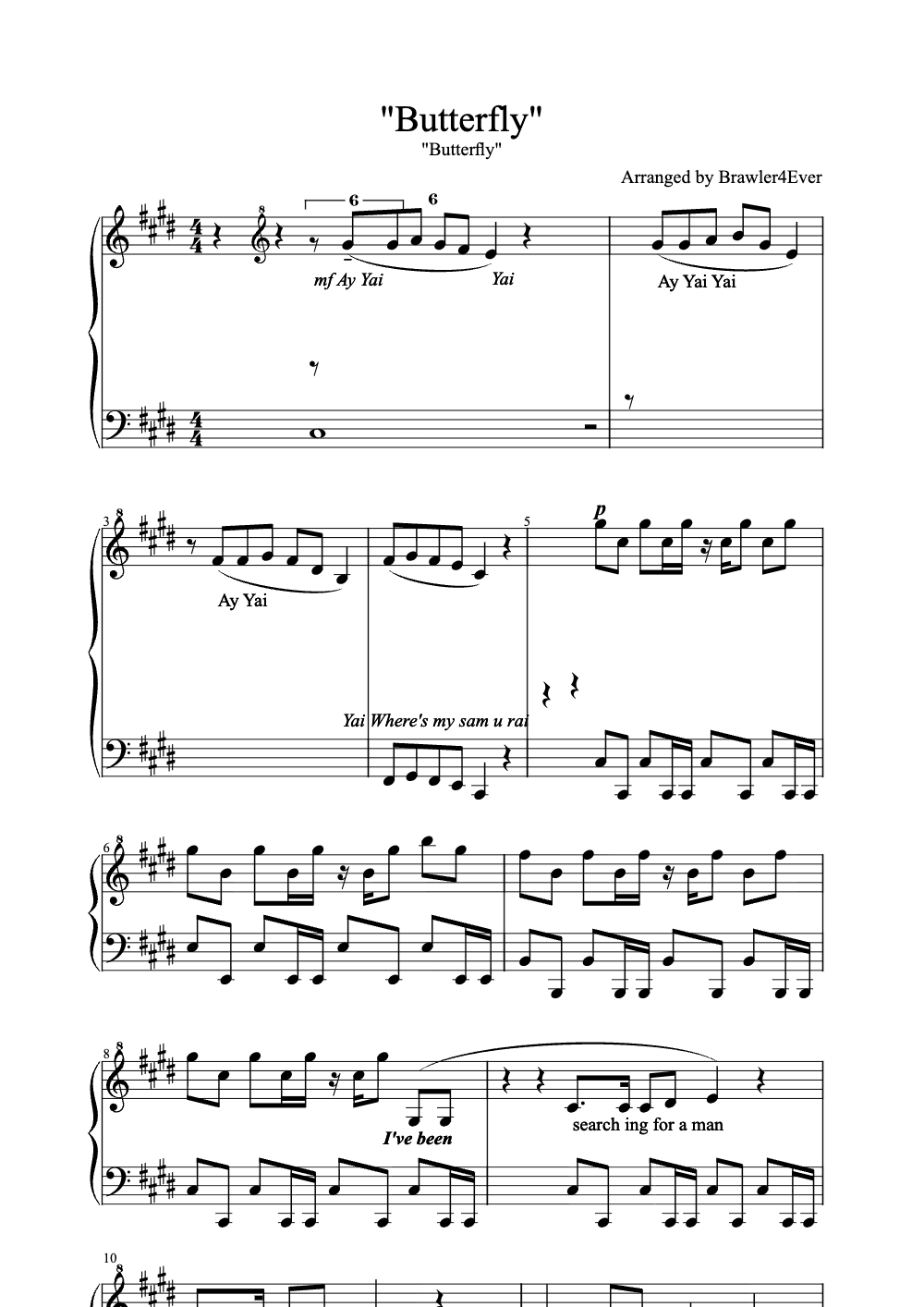 Sheet music preview for Butterfly
