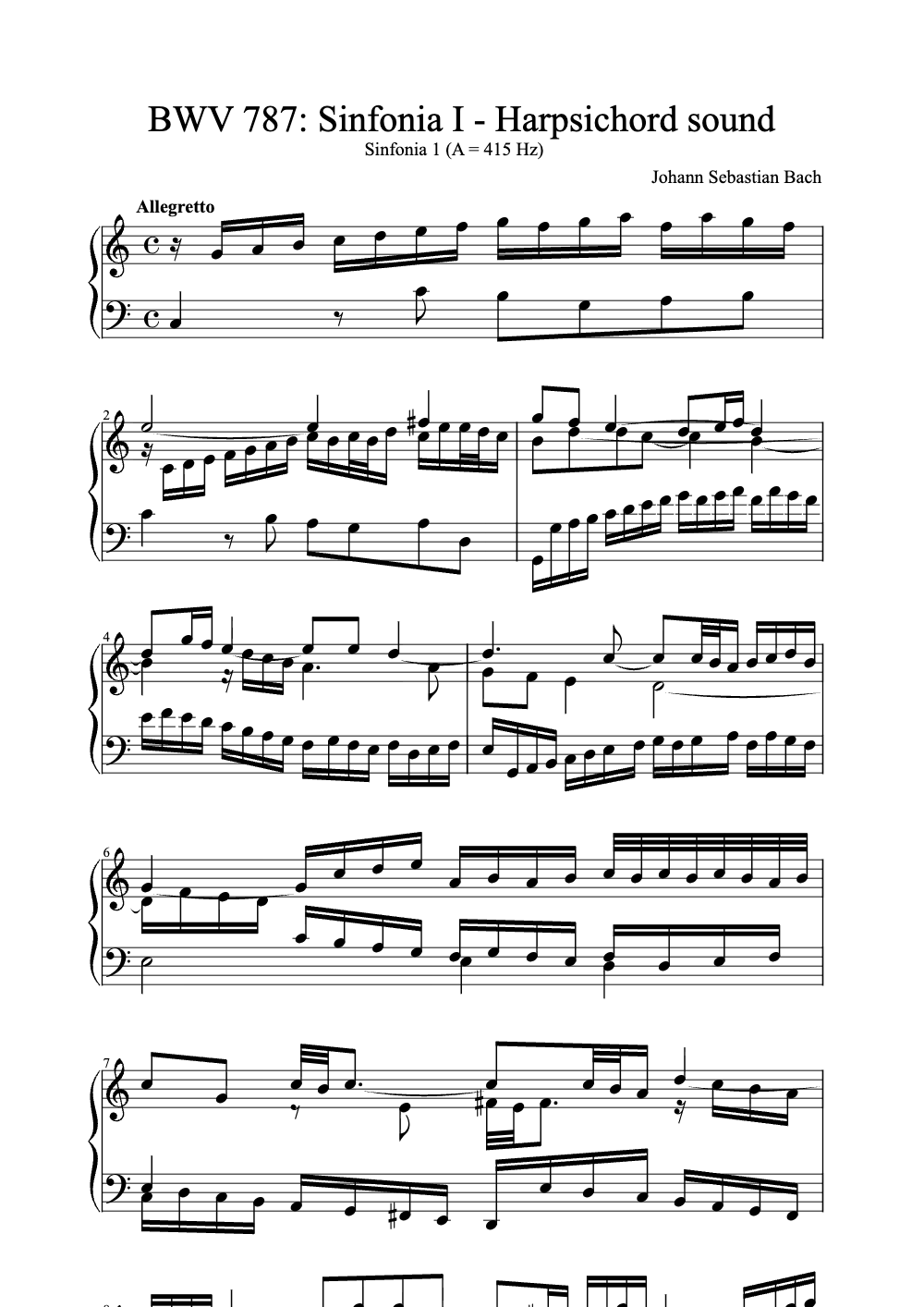 Sheet music preview for Sinfonia I