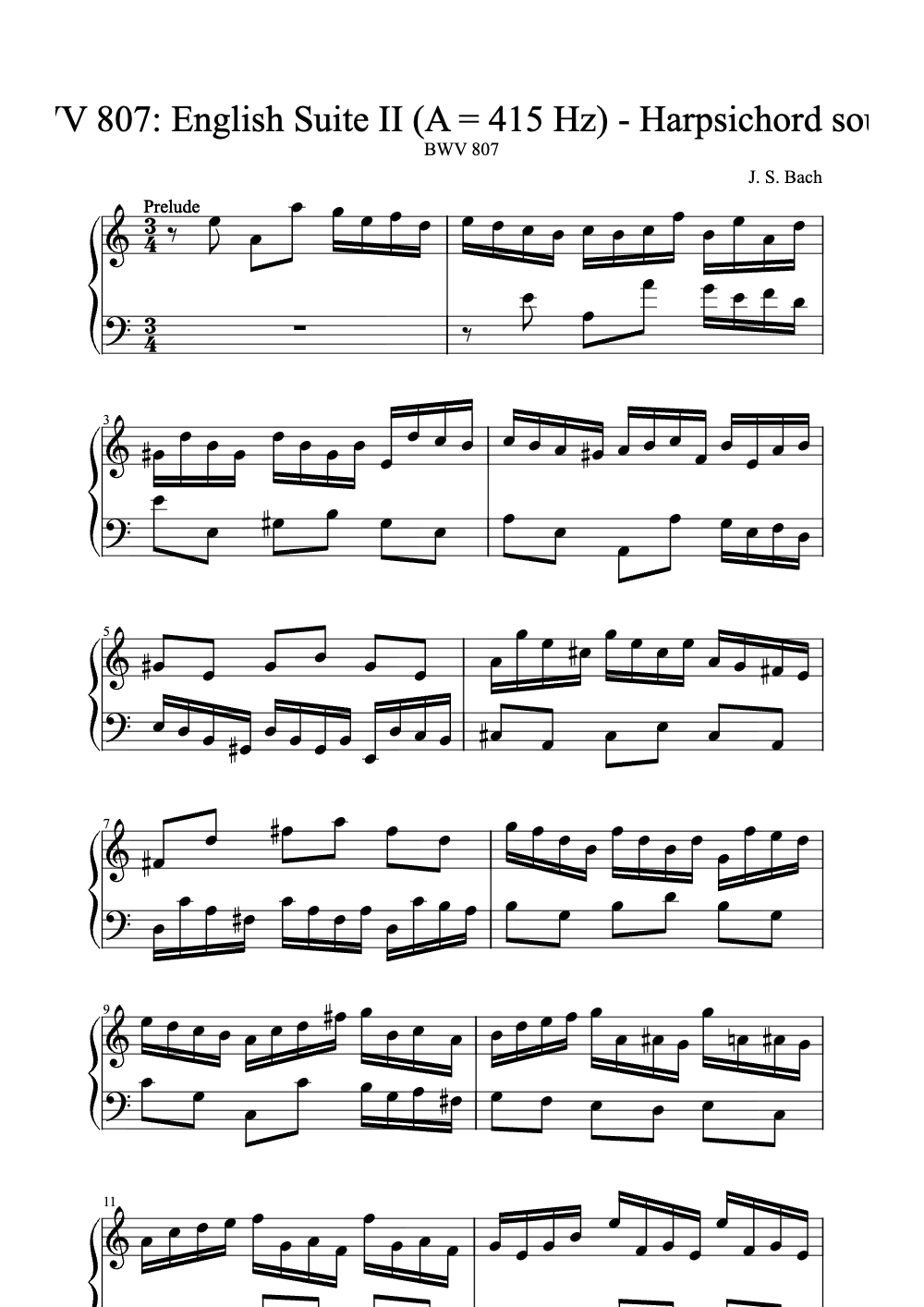 Sheet music preview for English Suite No. 2