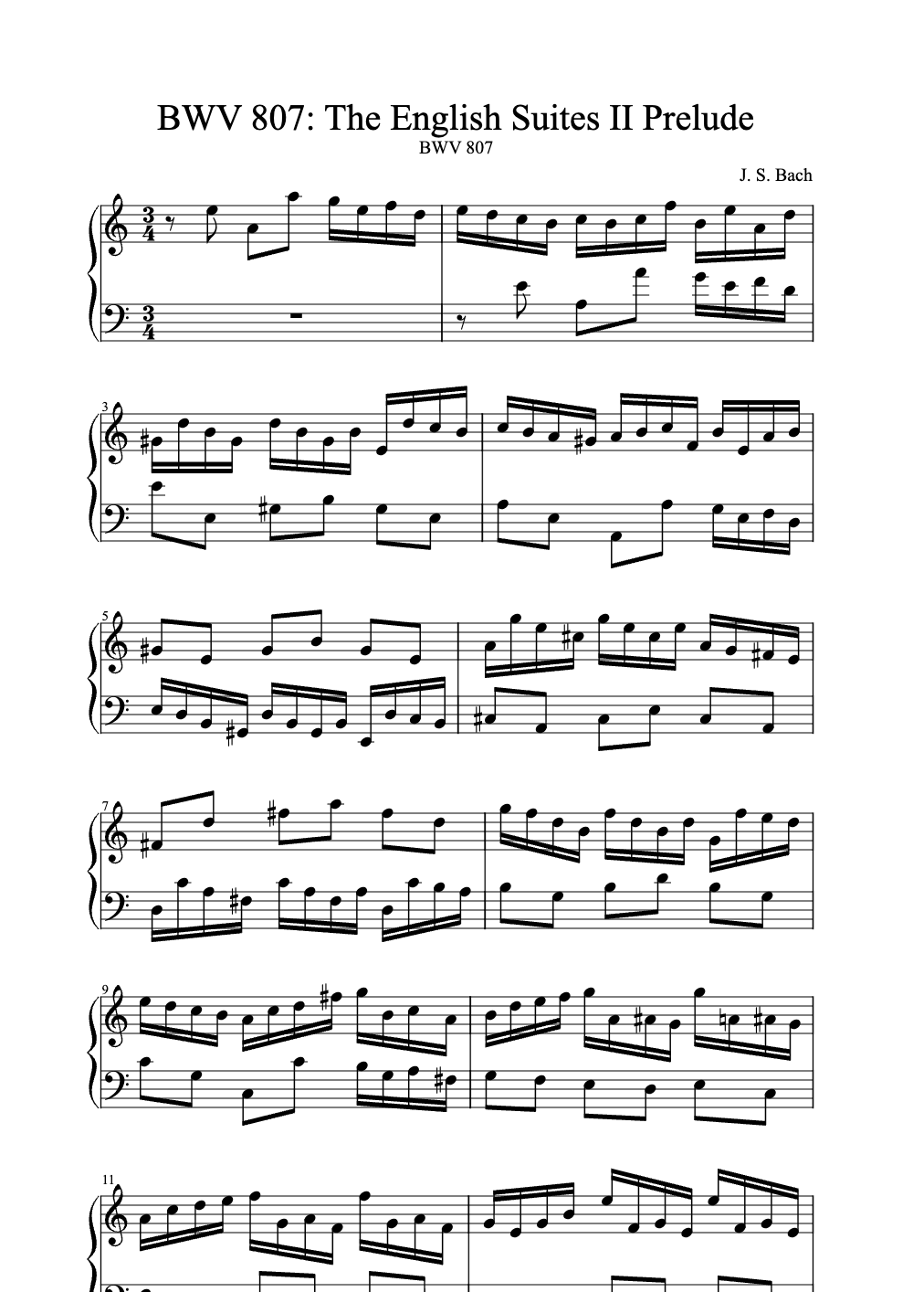 Sheet music preview for The English Suite No. 2: Prelude