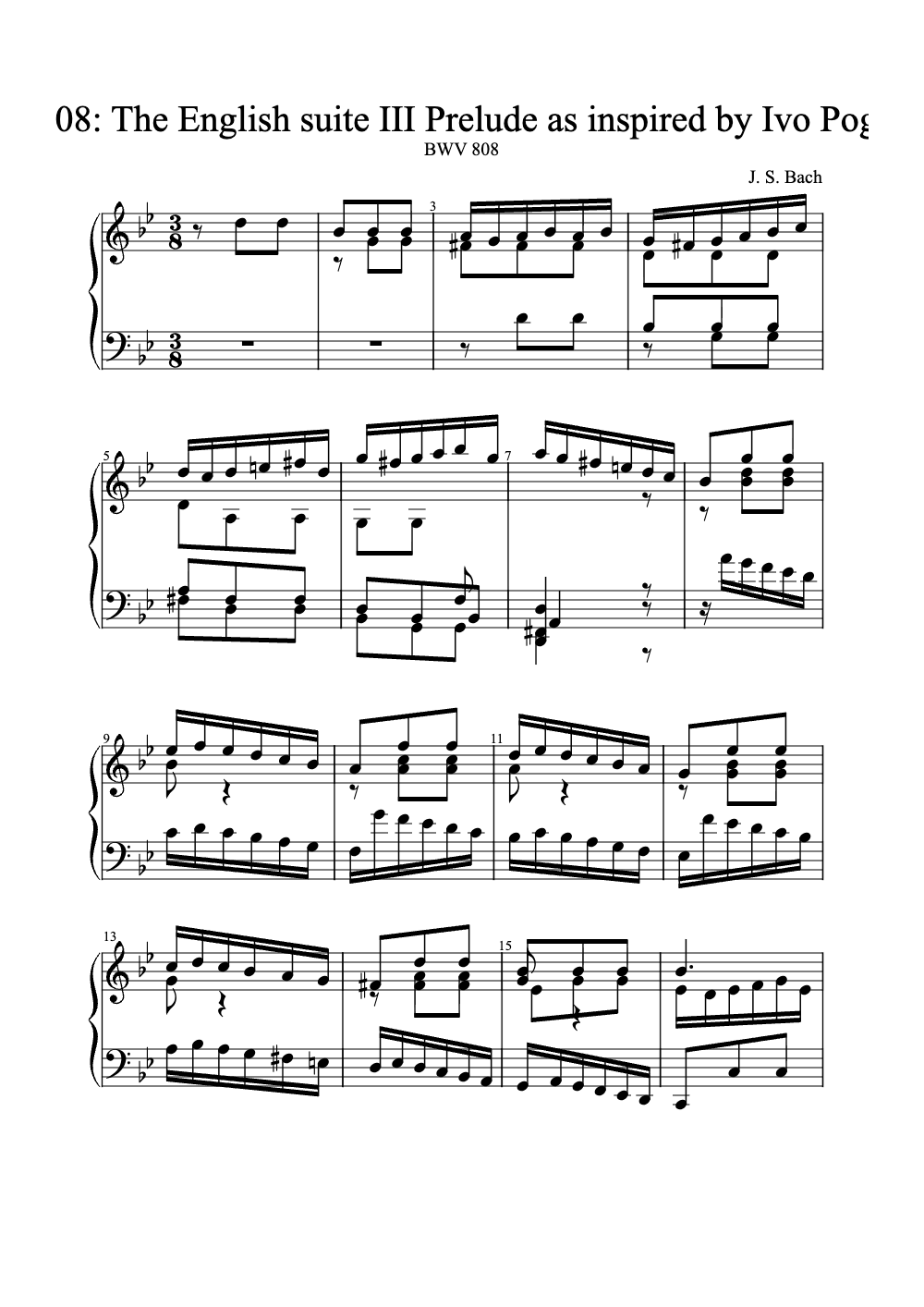Sheet music preview for English Suite No. 3 in G Minor, BWV 808: Prelude